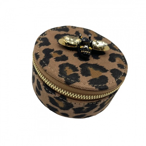 Leopard Jewellery Travel Pot with Bejewelled Bee by Sixton London